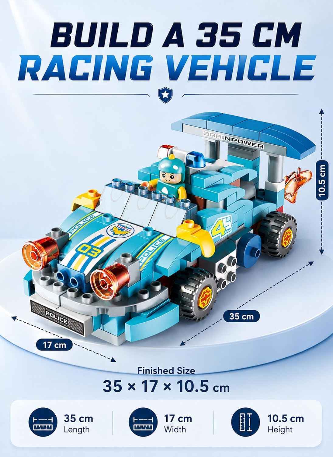 Graffic Giraffe Variety Racing Car Building Blocks Set 182 Pieces for Kids Age 3+, Multi