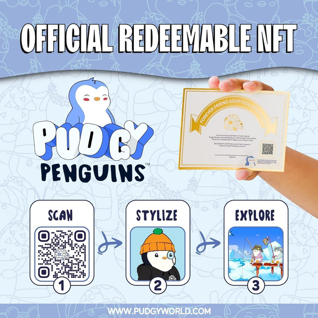 Pudgy Penguins Huggable Plush. Adopt Your New Forever Friend with 4 Different Stuffed Animal Penguin plushie Designs, Each Comes Complete with a redeemable Digital Experience Code., 11.8 inch