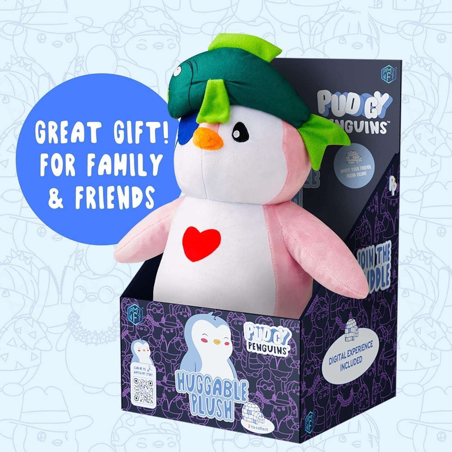 Pudgy Penguins Huggable Plush. Adopt Your New Forever Friend with 4 Different Stuffed Animal Penguin plushie Designs, Each Comes Complete with a redeemable Digital Experience Code., 11.8 inch