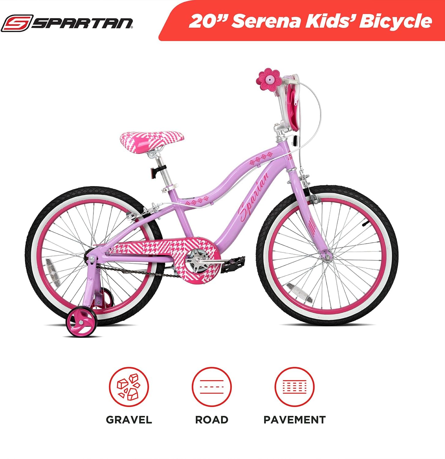Spartan 20" Serena Girls Bicycle with Training Wheels - Steel Frame, Adjustable Seat & Handlebar - Big Bike for Ages