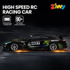 Zivvy Big Remote Control Car Black | 2.4G RC Drift Vehicle with 100 m Range, Smoke Effect, Neon Lights & Music | Rechargeable Remote Control Car | Best Gift for Boys & Girls 2 3 4 5 6 7 8+ Years