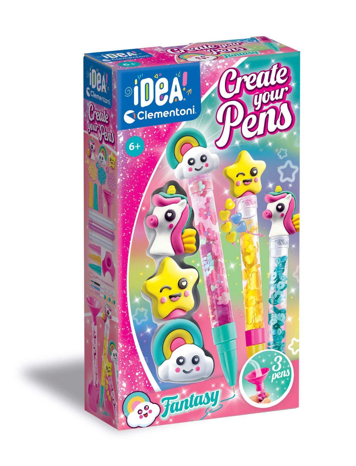 Clementoni - Idea-Create Your Penso: Fantasy-Creative Game for Making Colourful, Workshop, Customizable Pens for Children 6 Years, Multicoloured, 18827