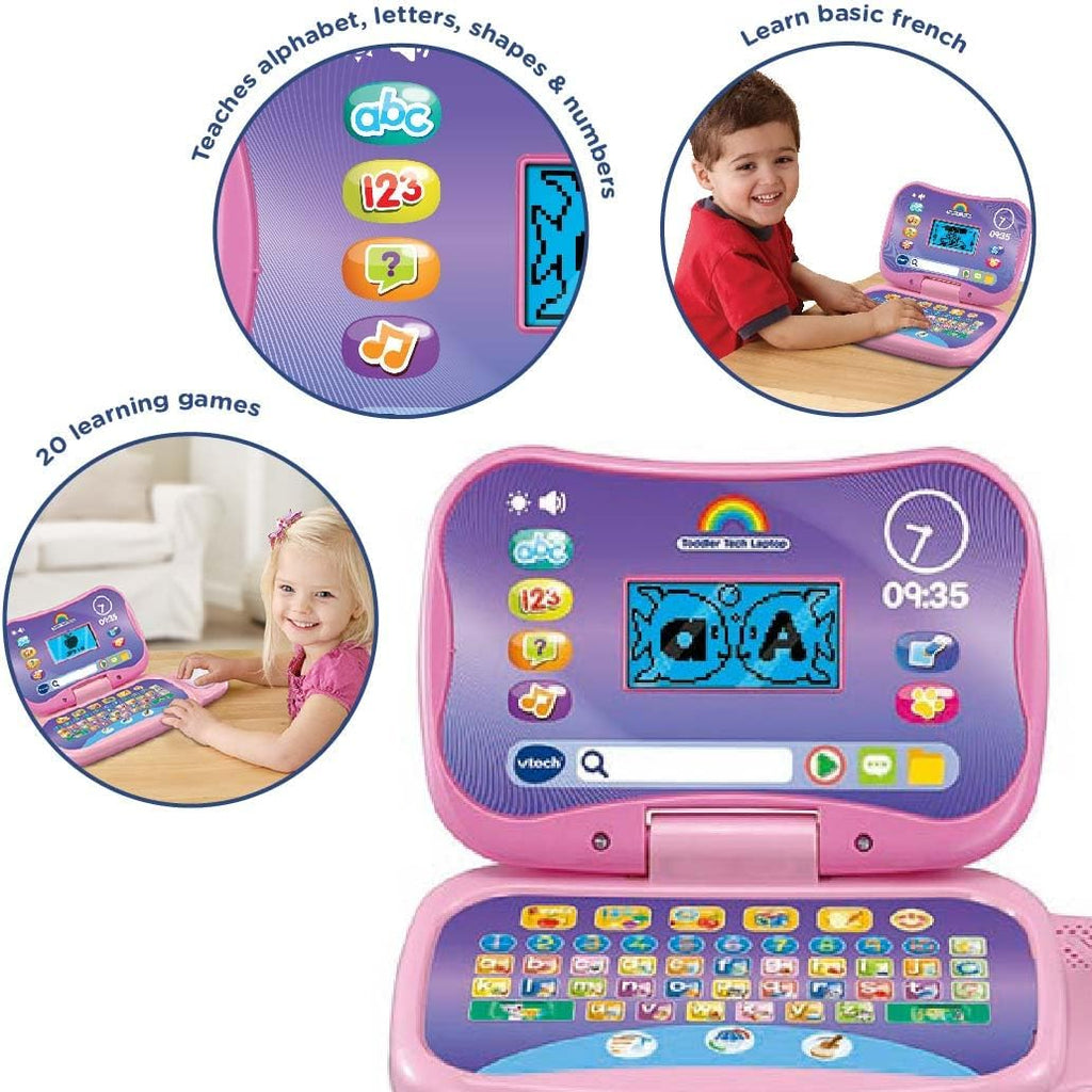 VTech - Toddler Tech Laptop, Pink Interactive Educational Computer Toy, 20 Games for Pre