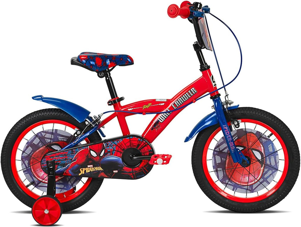 Spartan 16" Marvel Spiderman Super Spidey Bicycle for Kids - Training Wheels, Front Plate, Chain Guard, Coaster Brake