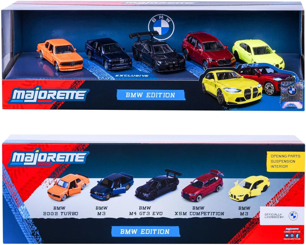 Majorette BMW Giftpack 5 Metal Cars 7.5 cm Set of 5 BMW Vehicles with 2 Exclusive Models