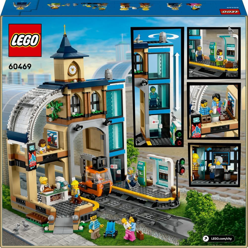 LEGO City Central Train Station Set - incl. a Maintenance Vehicle Toy, Working Lift, 2 Platforms & a Track Piece, plus