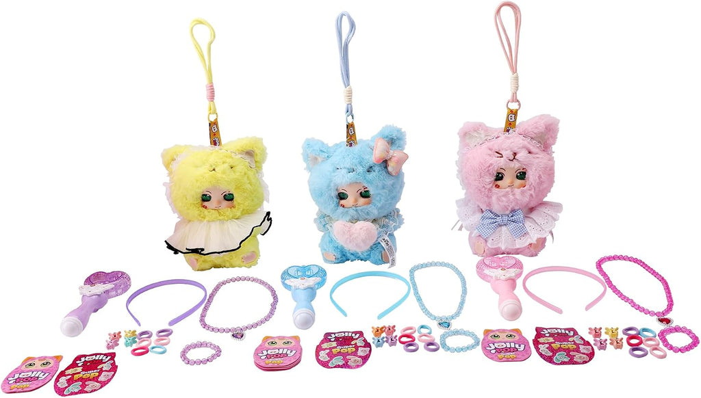 JollyPop Kitten SuperPop S1 for Kids, Collectible Plush Toy Includes Dress-Up Accessories, Character Cards, Cute Pastel