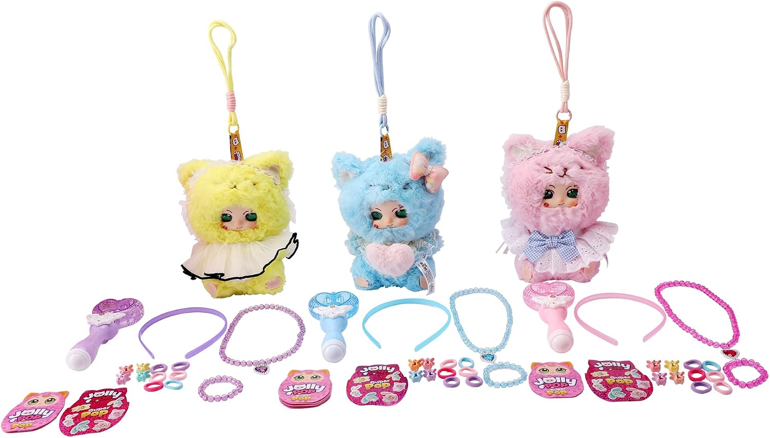JollyPop Kitten SuperPop S1 for Kids, Collectible Plush Toy Includes Dress-Up Accessories, Character Cards, Cute Pastel