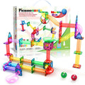 PicassoTiles Magnetic Tiles Marble Run Building Blocks Rainbow Color with Slide Drop Funnels Tubes STEM Educational Toy Set Compatible Durable Construction Kit for Kids Age 3+ Preschool Learning PTG40 Marble Run 40pcs