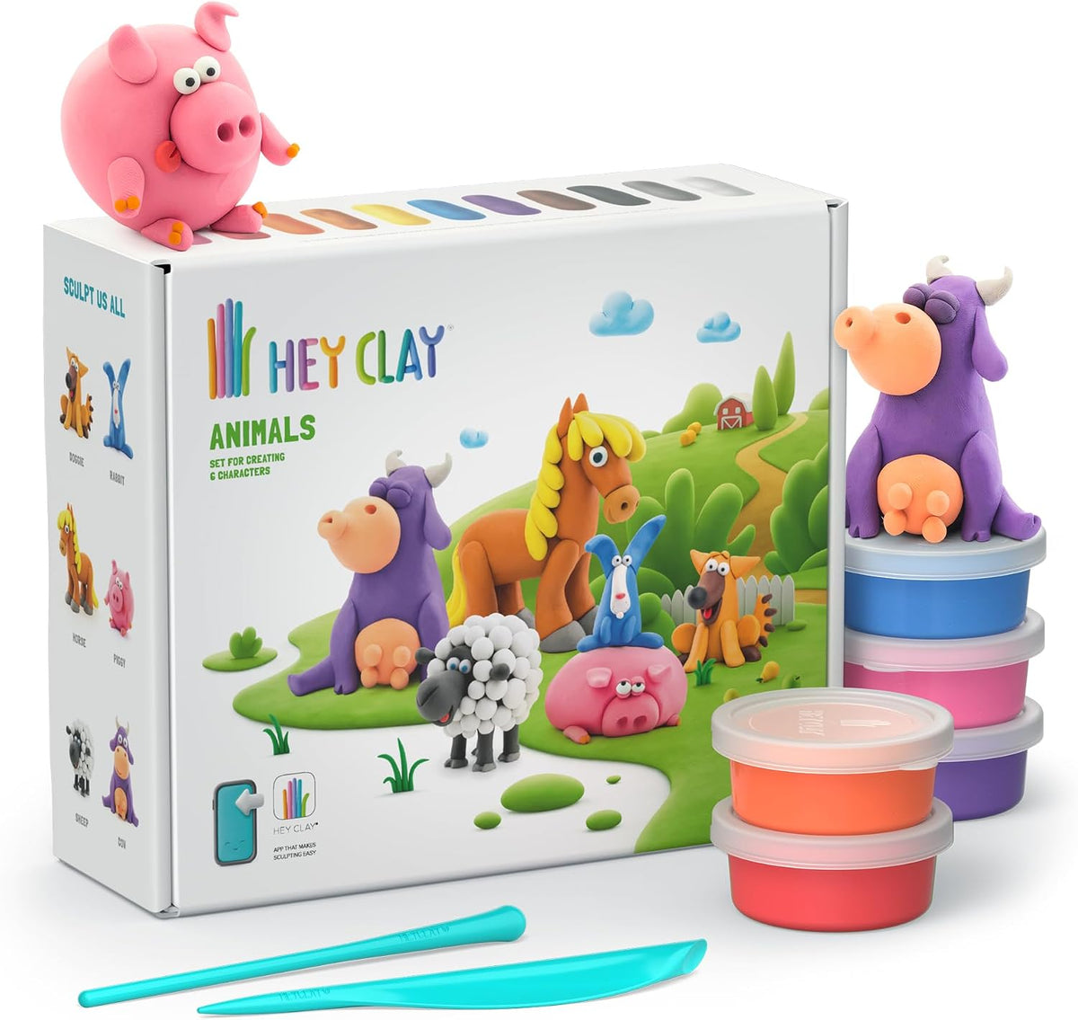 Hey Clay - Dinos Set-Colourful Modeling Kids-Air Dry Clay Kit 15 cans and Sculpting Tools