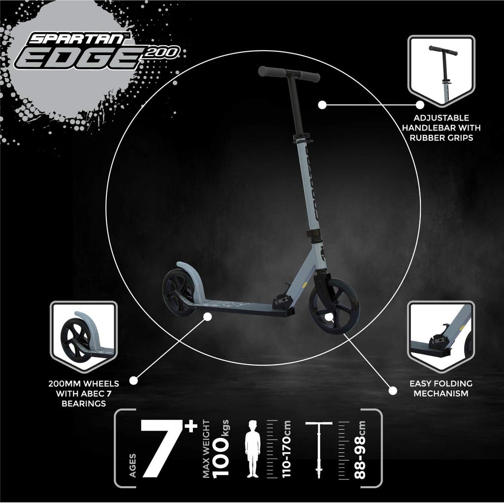 Spartan Edge 200 mm Folding Kick Scooter for Kids & Teens SP-7006 - Big PU Wheels, ABEC-7 Performance Bearings