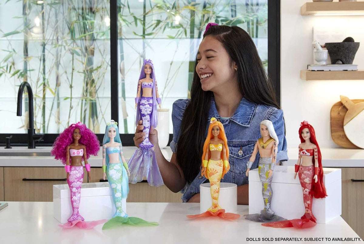 Barbie Doll, Color Reveal Rainbow Mermaid Series with Fin, Cuffs and Crown