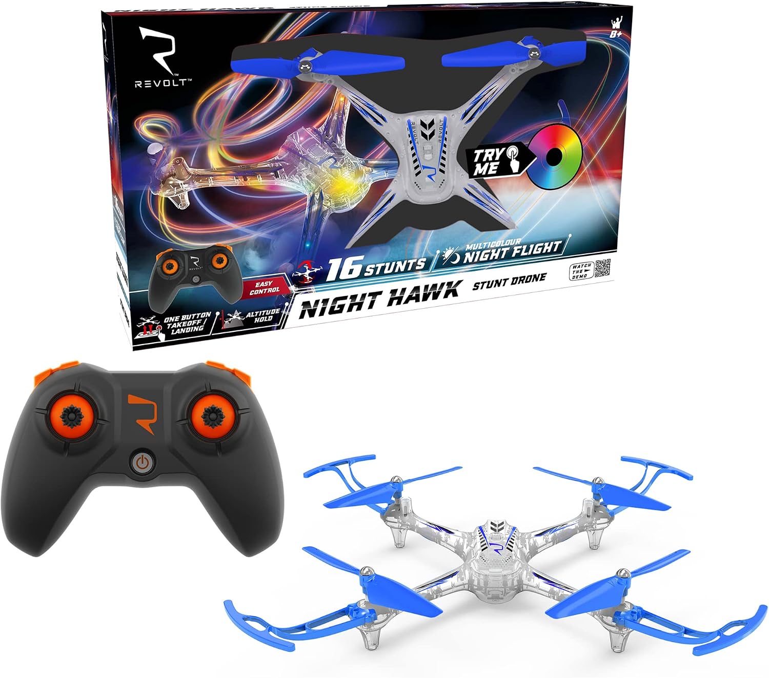 Syma 4 Channel Auto Hover RC Stunt Drone, Blue/Orange