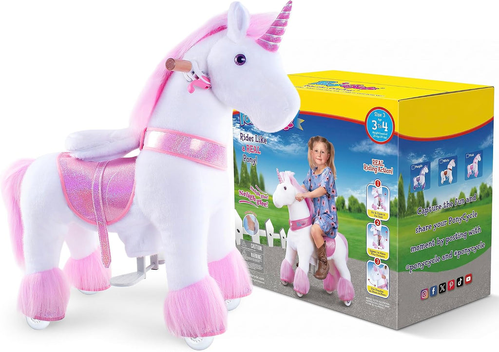 PonyCycle® Model U Unicorn for Riding, Pink, 3-4 Years, with Brake
