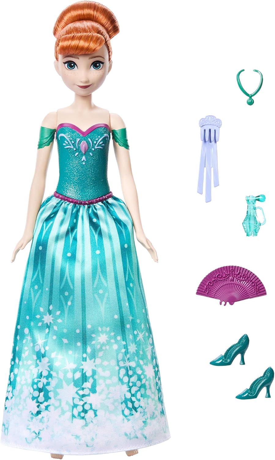 Mattel Disney Frozen Anna Fashion Doll Set Spin & Reveal with 11 Surprises Including 5