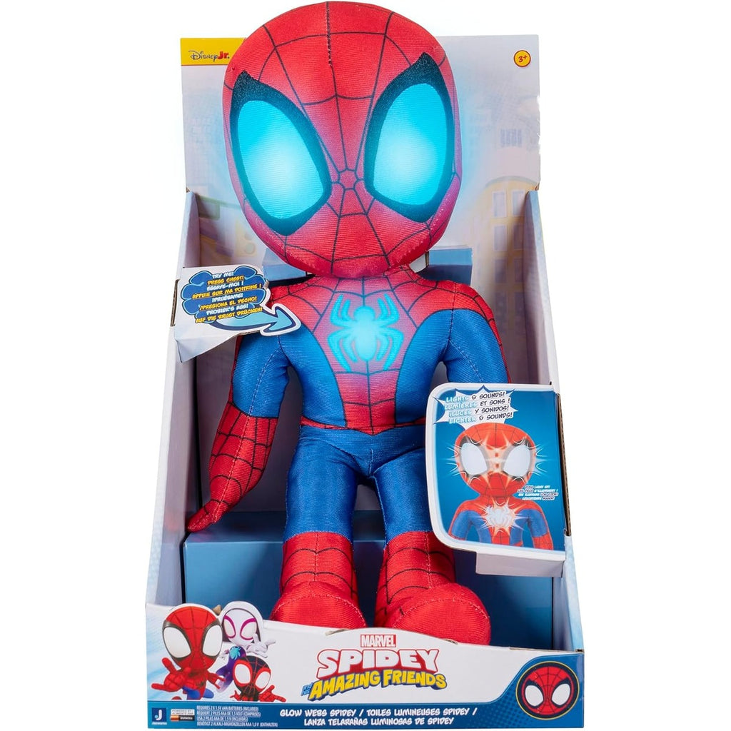Marvel Spidey and His Amazing Friends Glow Webs Spidey Feature Plush - 14-Inch Interactive Plush with Light Up Eyes and