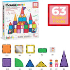 PicassoTiles 63pc Magnetic Tile Building Block Set with 2 Character