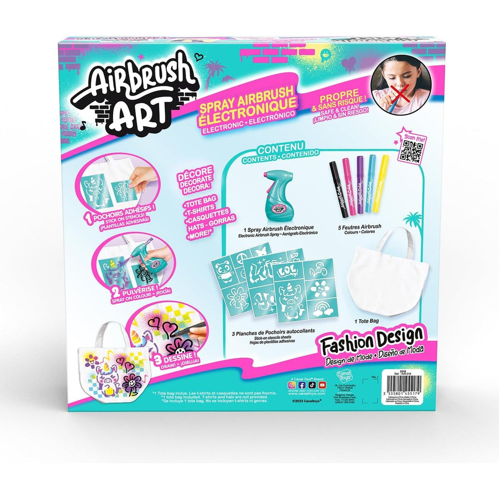 Canal Toys - Airbrush Art - Fashion Design Kit with electronic spray, stencils and felt-tip pens - AIR 016, White Tote Bag