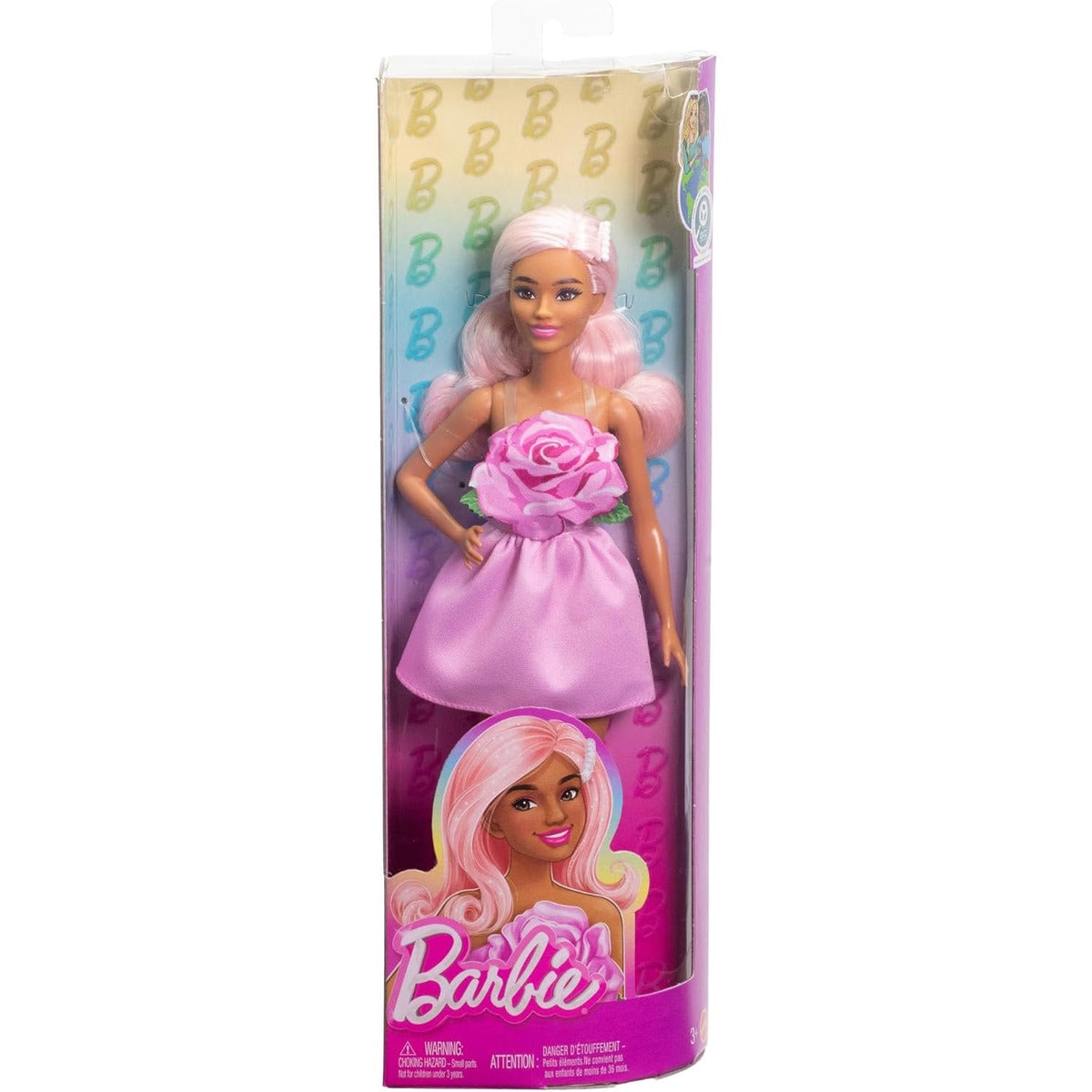 Barbie Fashionistas Doll #238 with Pastel Pink Hair Wearing Strapless Dress with Rose Bodice, Pearly Barrette Accessory and S