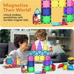 PicassoTiles 63pc Magnetic Tile Building Block Set with 2 Character