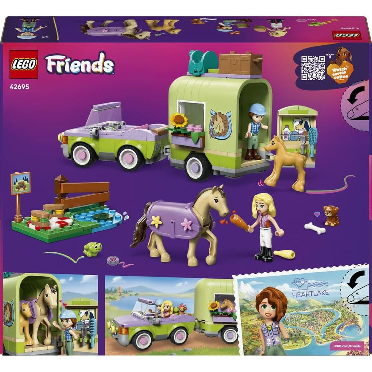 LEGO Friends Horse & Baby Foal Trailer - Horse Toy Playset w/Grooming Accessories, 4 Animal Figures, Car & 2 Mini Dolls
