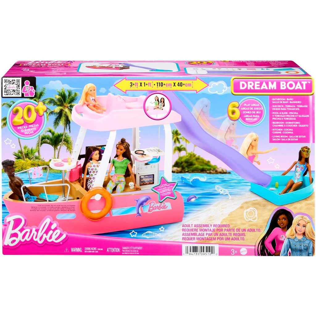 Barbie Dream Boat Playset with 20+ Ocean-Themed Accessories Sized to Fashion Dolls Including Pool, Slide & Dolphin Modern