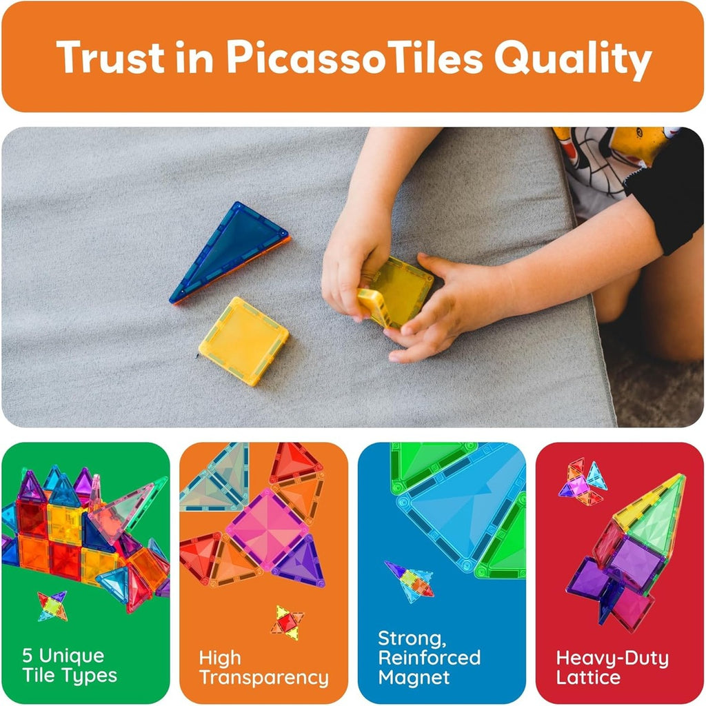 PicassoTiles 60 pcs Mini Magnetic Tiles Magnet Toys Travel-Friendly