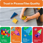 PicassoTiles 60 pcs Mini Magnetic Tiles Magnet Toys Travel-Friendly