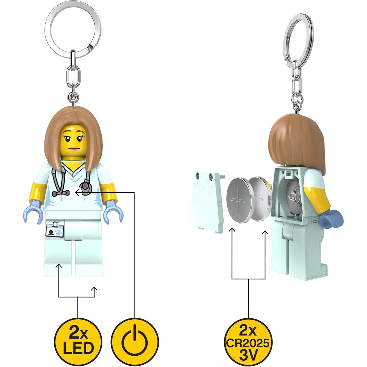 LEGO City Large 3 Inch Tall Figure Keychain Light - Veterinarian/Nurse (KE156H)