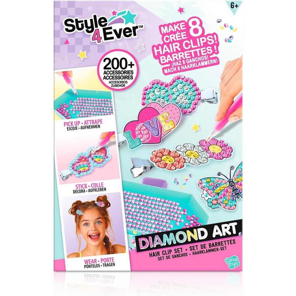 Canal Toys Style 4 Ever - Diamond Art Hair Clips - Creative Kit for Children 6 Years + - 8 Hair Clips to Customise with Rhinestones, Pen and Wax - Fashion and Craft Gift Idea - OFG334