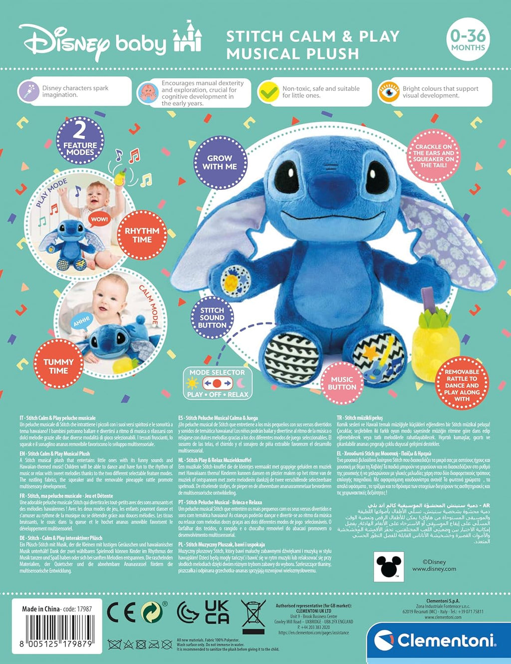 Clementoni Disney Stitch Grow with Me Plush Interactive Talking Stitch