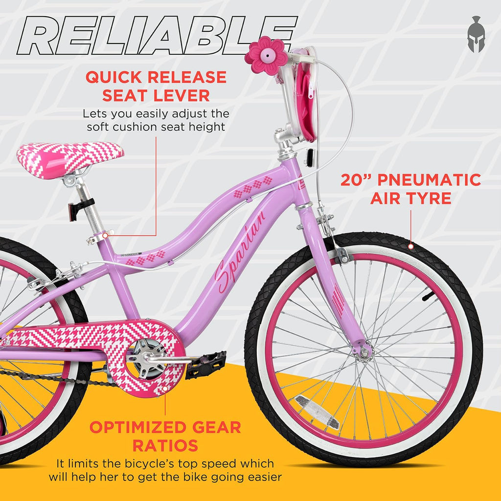 Spartan 20" Serena Girls Bicycle with Training Wheels - Steel Frame, Adjustable Seat & Handlebar - Big Bike for Ages