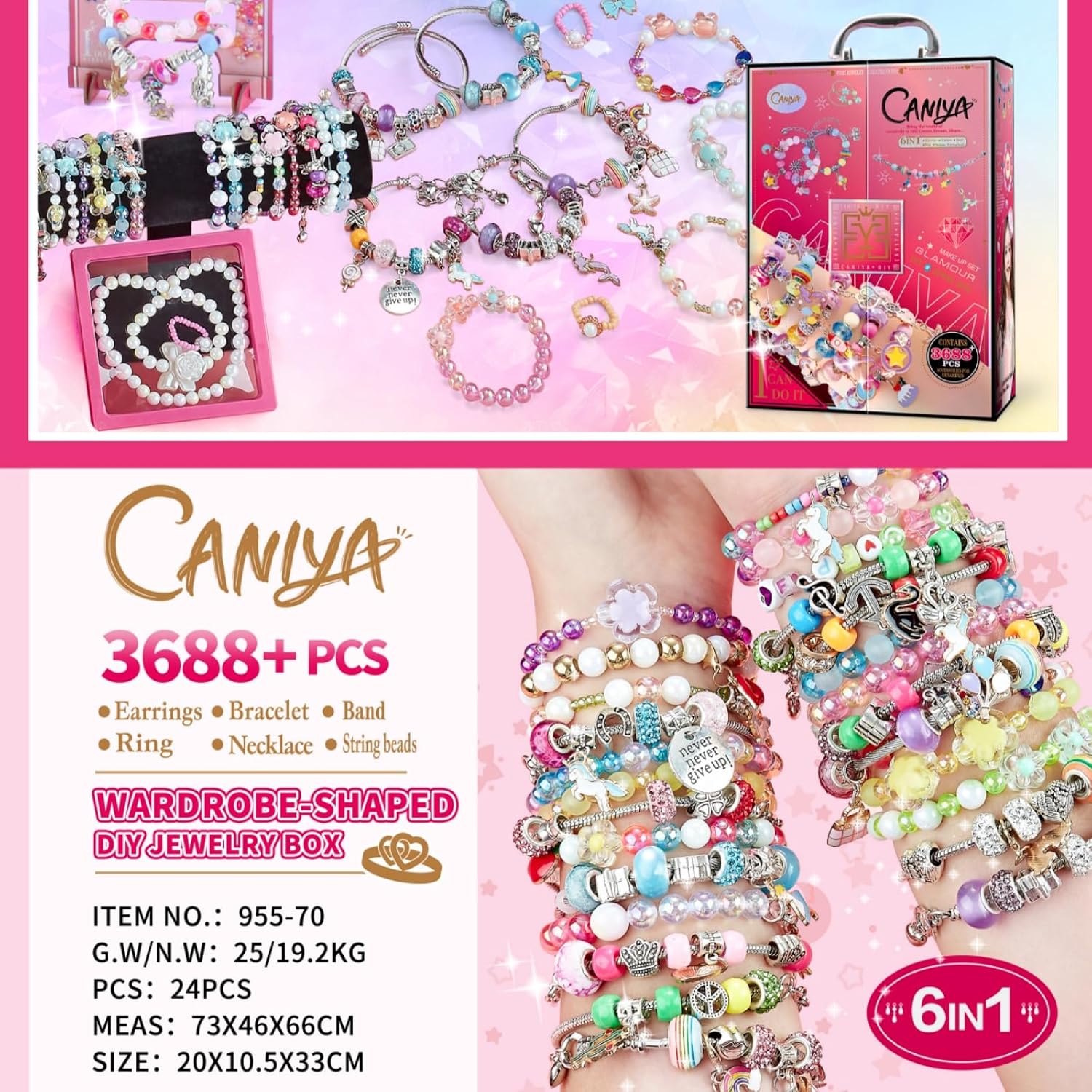 CANIYA 3688PCS Charm Beads Bracelet Making Kit for Girls, 6