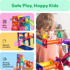 PicassoTiles 108pc Magnetic Marble Run Set with Building Tiles Race Track Car Slides Set