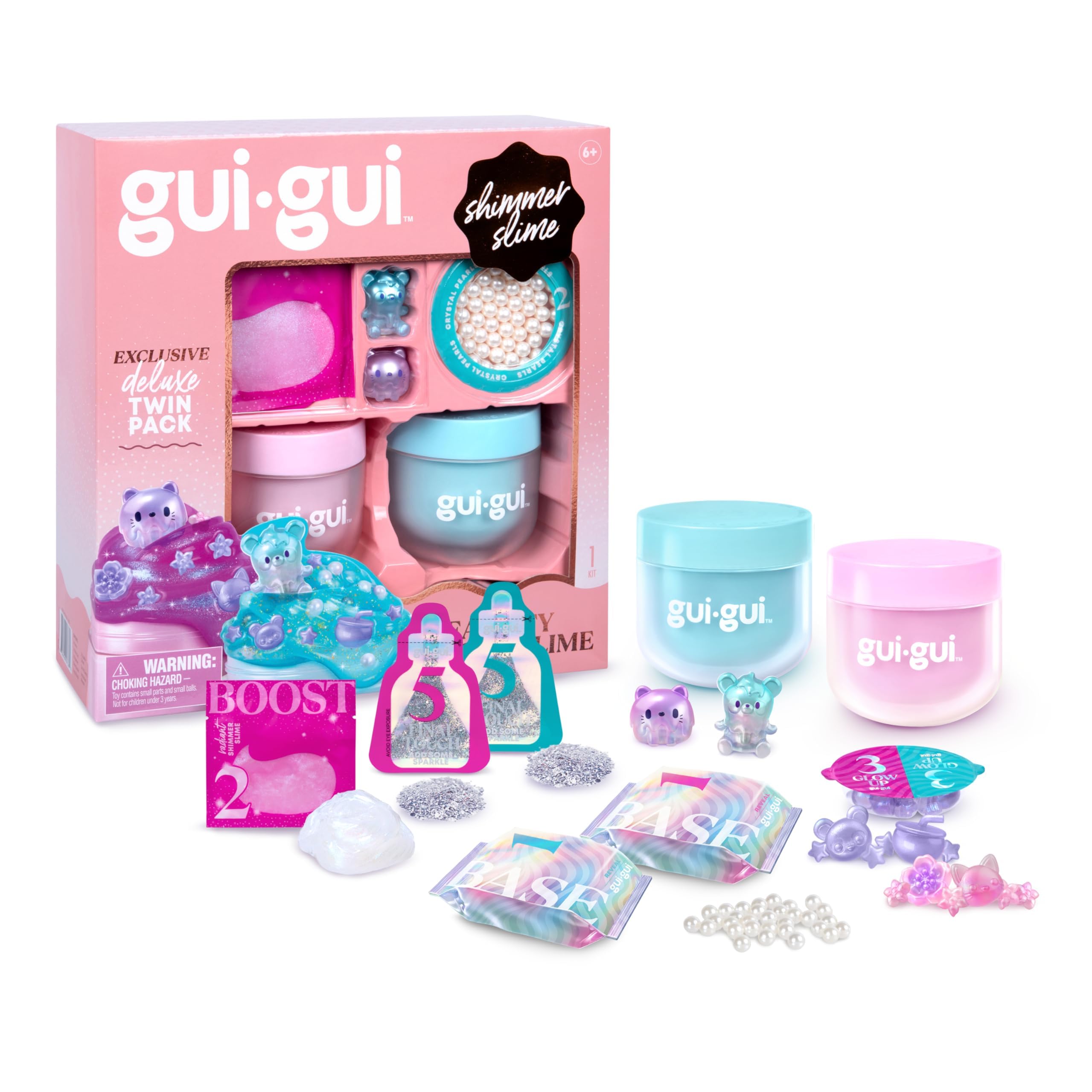 GUI GUI Slime Kit for Kids - Scented Shimmer Deluxe Duo Pack, Iridescent Slime for Kids, 5 Step DIY Process to Customize Your Ultimate Glow-Up, Resealable and Reusable Container, ASMR Experience 2 Pack - Deluxe Iridescent Slimes