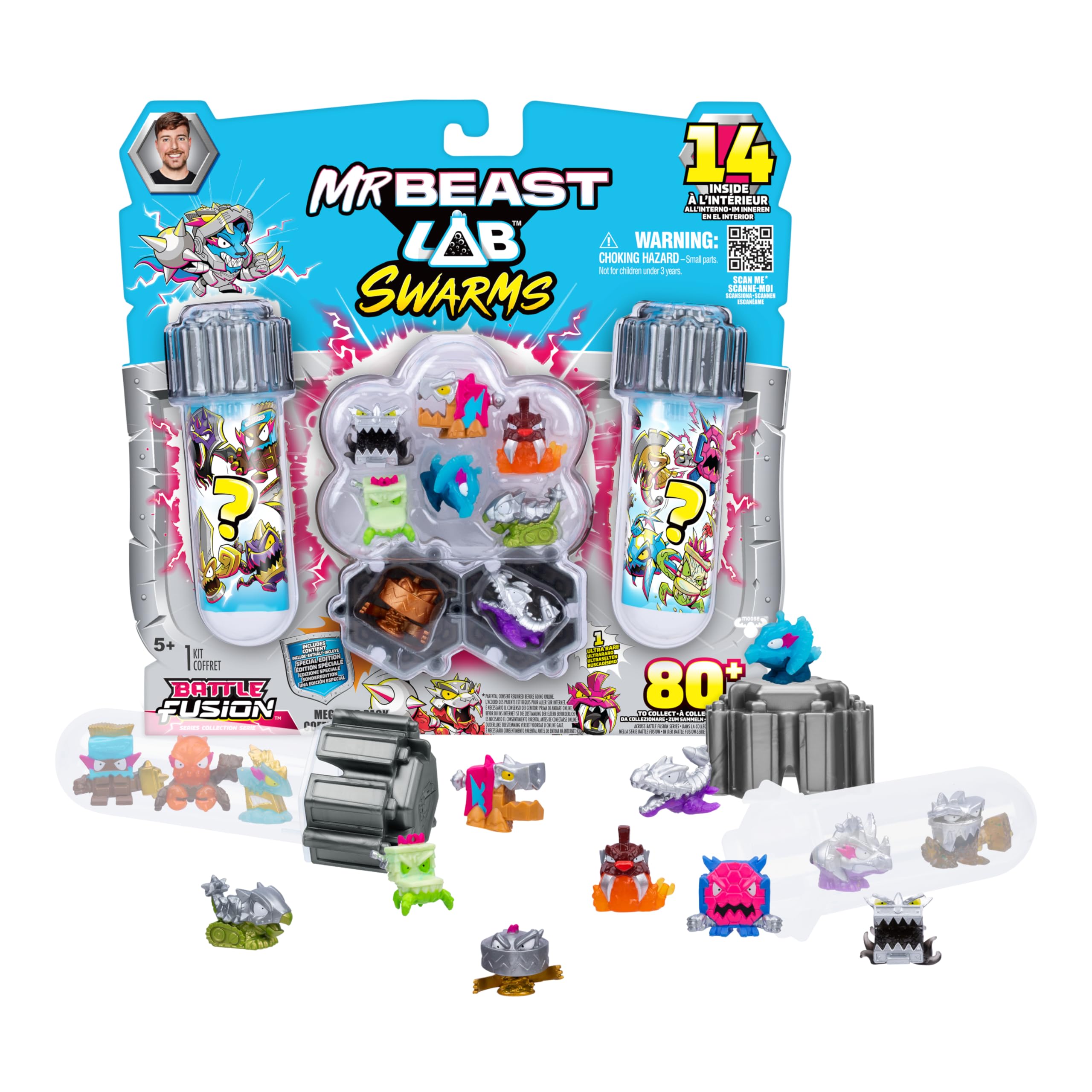MrBeast Lab Swarms Battle Fusion Series Mega Lab Pack – Includes 14 Micro Beasts with Ultra Rare Serpent Spear, 80+ to Collect, Stickers & Stackable Fusion Caps for Display 14 Pack - Serpent Spear