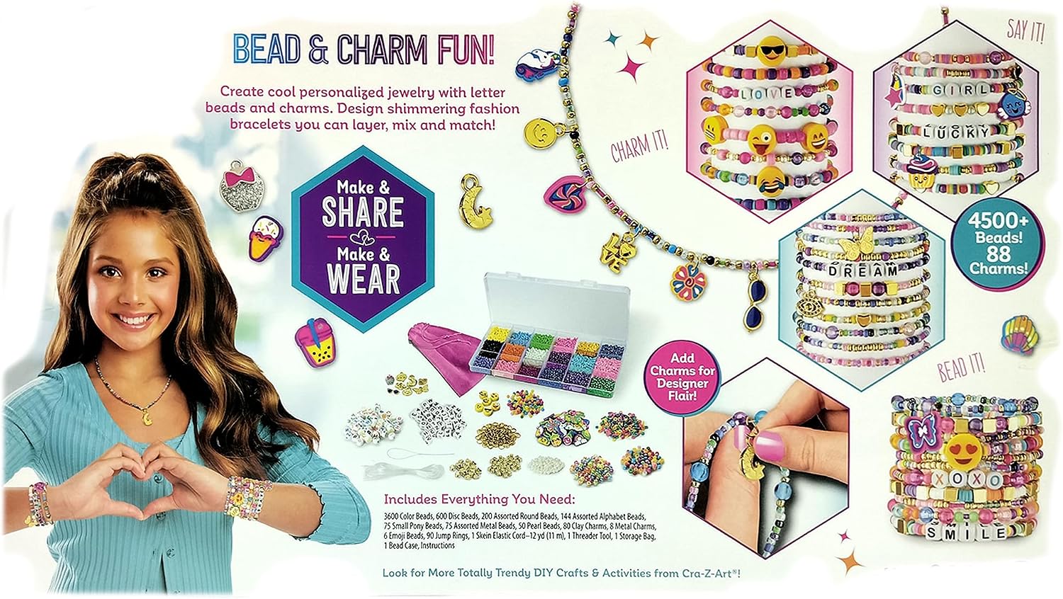 Shimmer 'N Sparkle Bead Mania Friendship Studio, DIY Bracelet Making Kit with Storage Bag, Beads, Charms, Elastic Cord