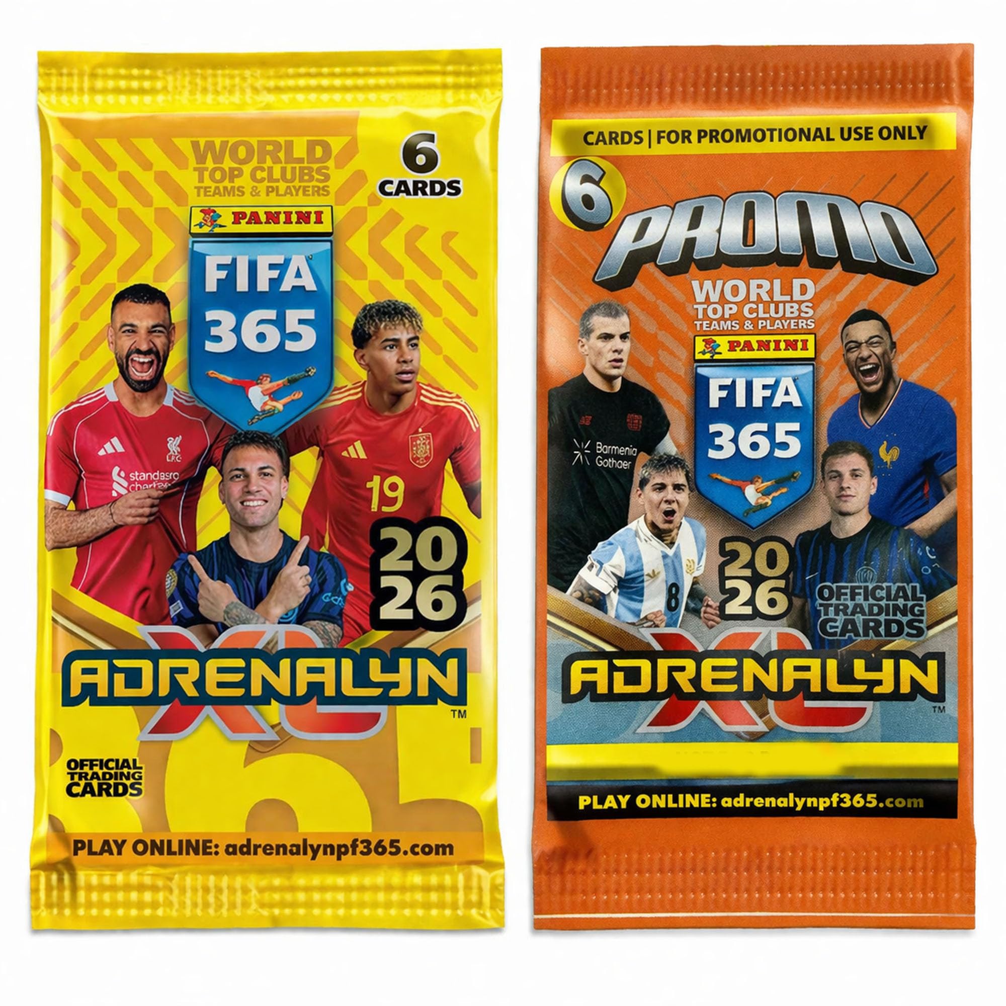 Panini Adrenalyn XL FIFA 365 2026 Trading Cards Bundle – 1 Regular Pack + 1 Bonus Promo Pack – Football Trading Cards – 6 Cards Per Pack