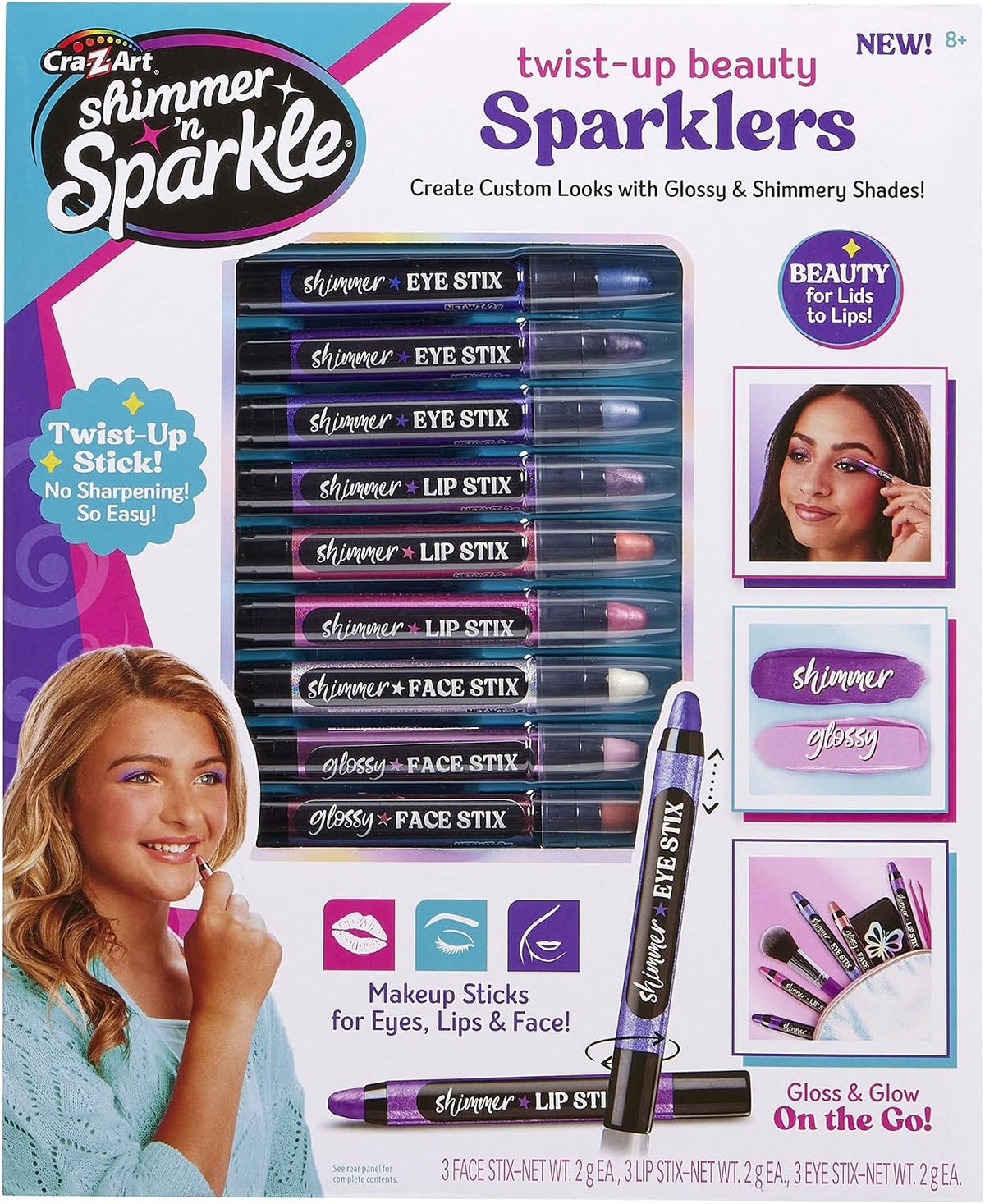 Shimmer N Sparkle Twist Up Beauty Sparklers, Multi-Use Shimmer Sticks for Eyes, Lips &