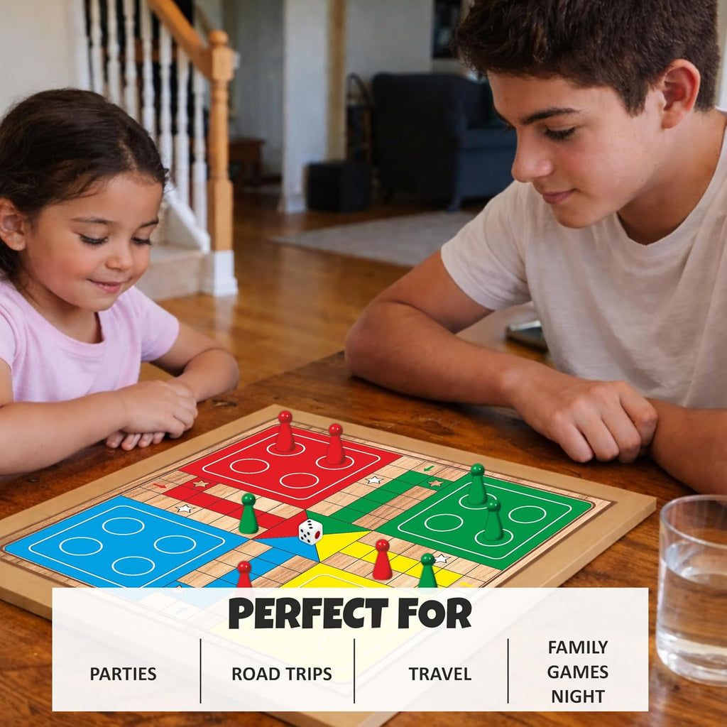 Ankit Toys & Games 2 in 1 Wooden Ludo, Snakes and Ladders Board Game Set for Kids and Adults, Classic Family Board