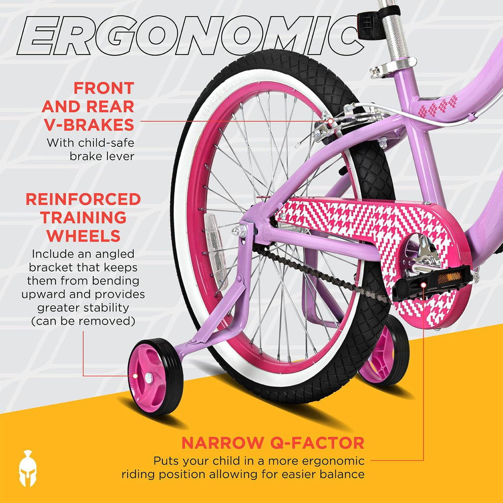 Spartan 20" Serena Girls Bicycle with Training Wheels - Steel Frame, Adjustable Seat & Handlebar - Big Bike for Ages