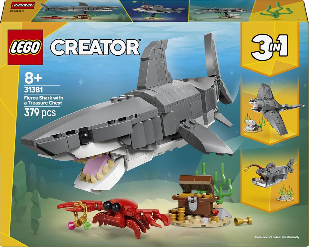 LEGO Creator 3in1 Fierce Shark with a Treasure Chest Toy - Sea Animal Figure Transforms into an Anglerfish or Manta Ray