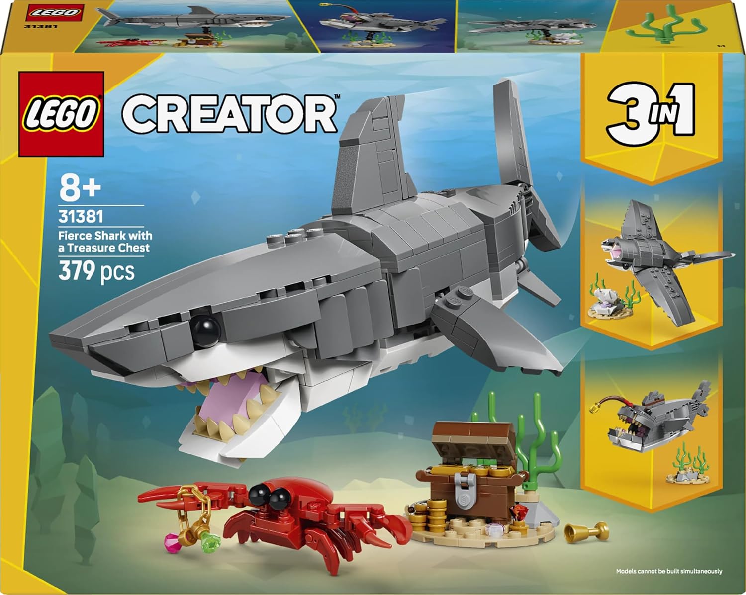 LEGO Creator 3in1 Fierce Shark with a Treasure Chest Toy - Sea Animal Figure Transforms into an Anglerfish or Manta Ray