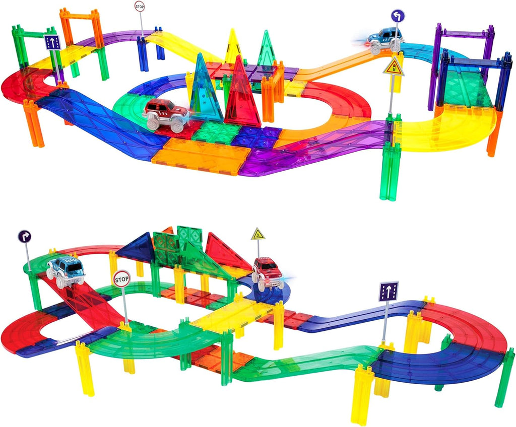 PicassoTiles 50pc Racecar Track Magnetic Tiles Educational Kids Toy