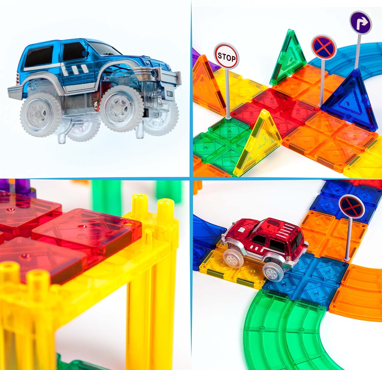 PicassoTiles 50pc Racecar Track Magnetic Tiles Educational Kids Toy