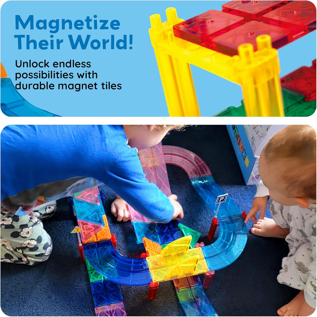 PicassoTiles Magnetic Tiles Race Track Car Thrilling Toy Playset