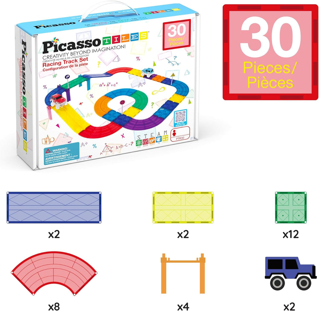 PicassoTiles Magnetic Tiles Race Track Car Thrilling Toy Playset