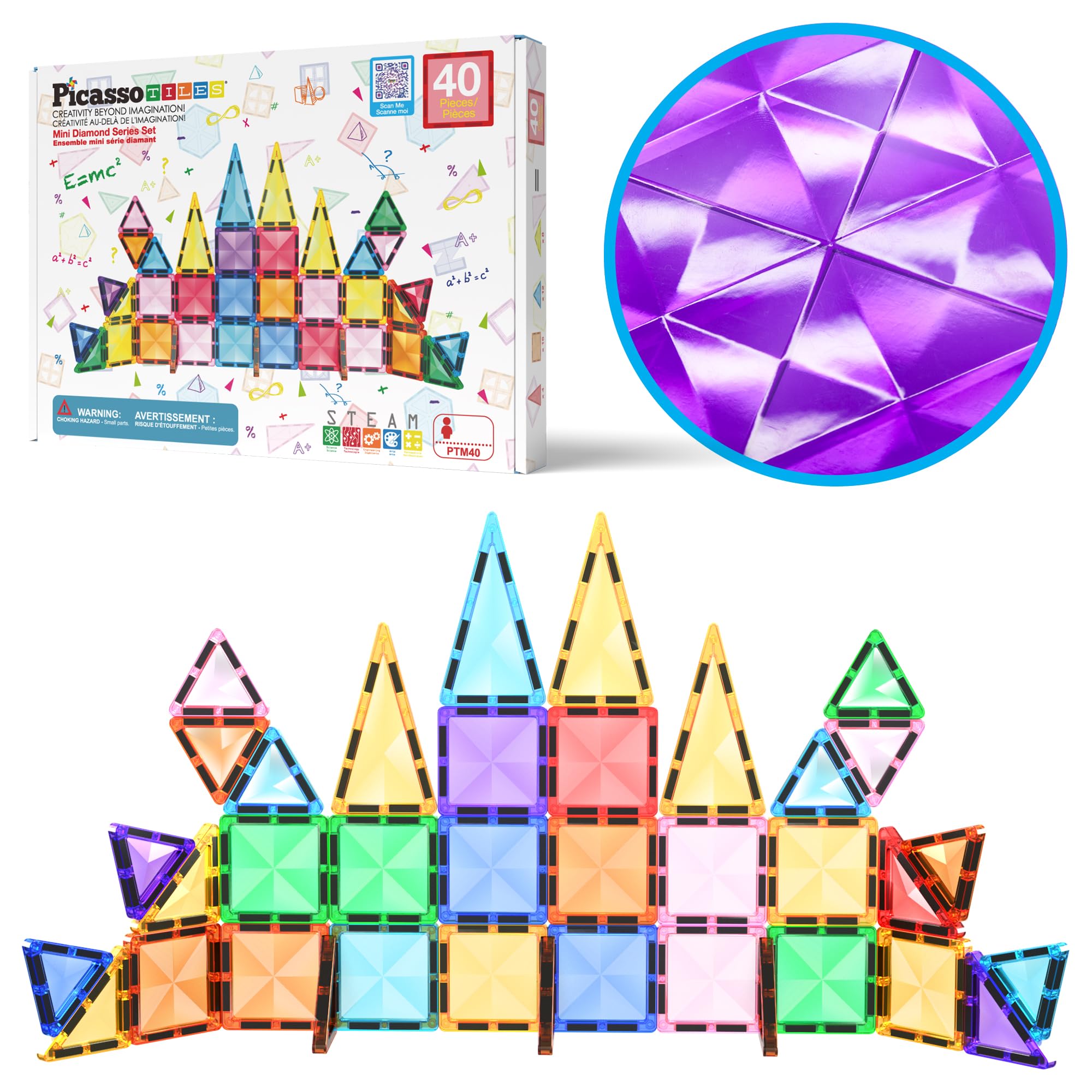 PicassoTiles Magnetic Tiles Building Blocks Mini Size Diamond Series