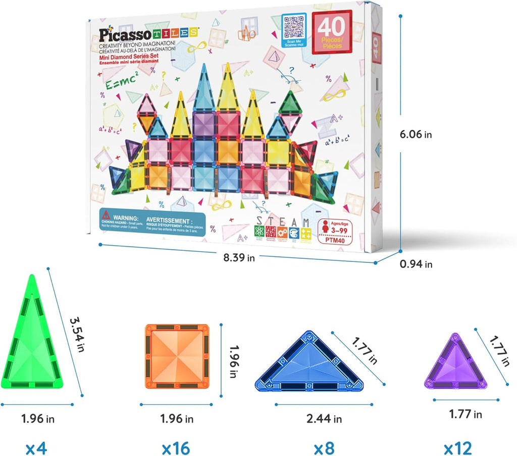PicassoTiles Magnetic Tiles Building Blocks Mini Size Diamond Series