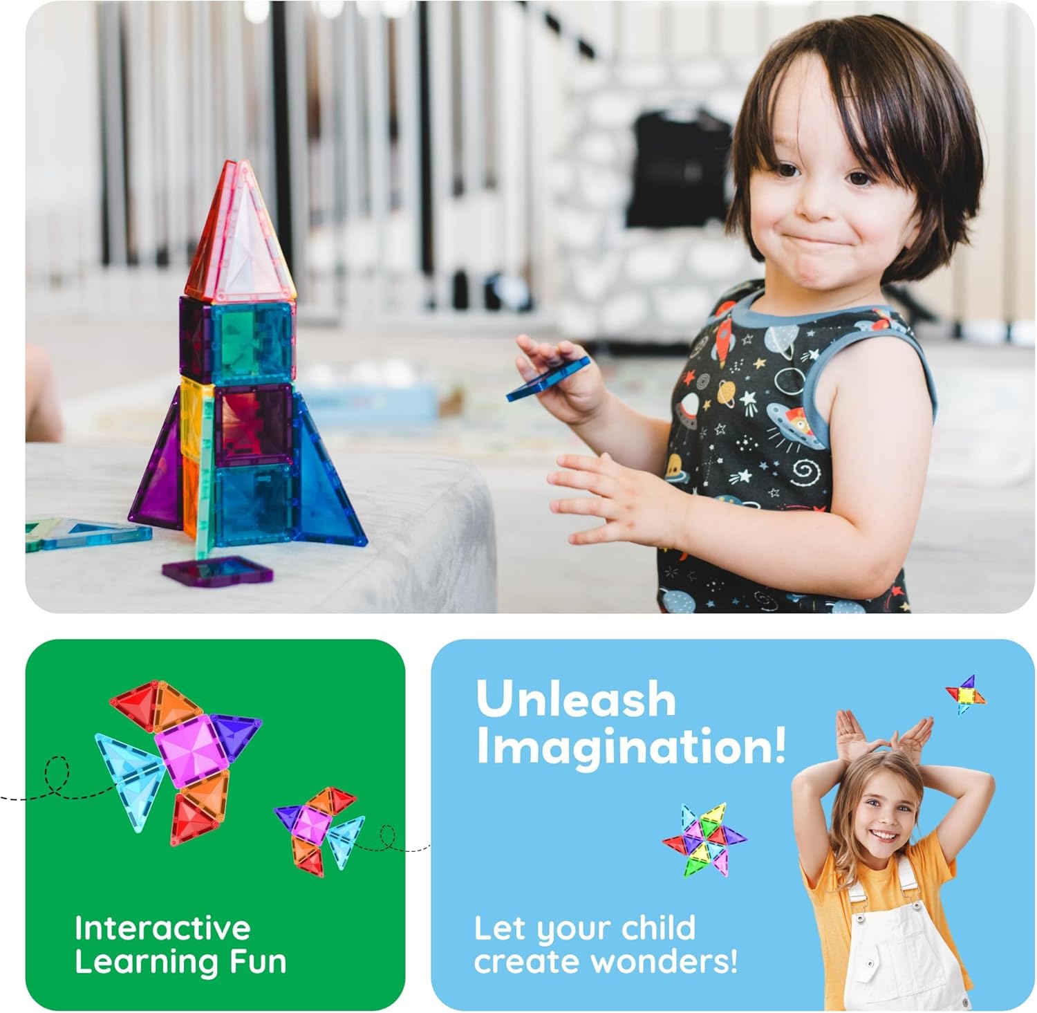 PicassoTiles 60 pcs Mini Magnetic Tiles Magnet Toys Travel-Friendly